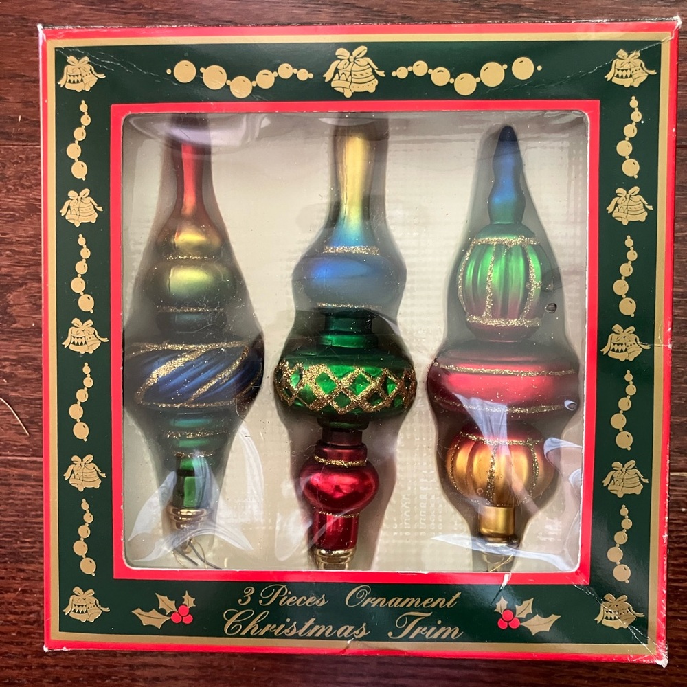 3 Vintage Kurt Adler Christmas Rainbow Ornament Trim Set Tear Drop NOT GLASS